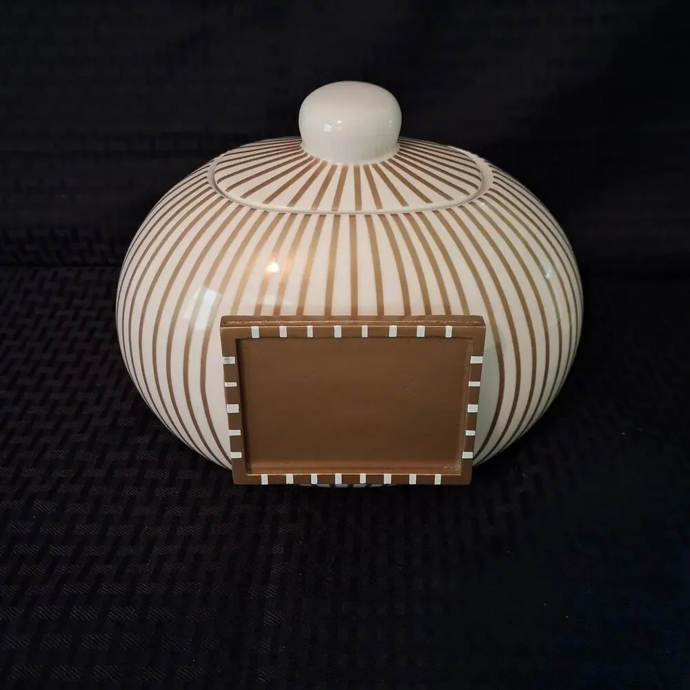 Happy Everything Coton Colors Gold Striped Cookie Jar w/ Frame EUC MINI-JAR-GLD